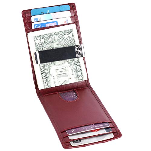 Image of Brooklyn Bridge Genuine Leather Money Clip Wallet for Men VT Blood Red - Premium Slim RFID Protected Wallet with Cash Clip & Multiple Card Slots, Stylish Front Pocket Design, Gift for Men