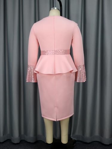 ONTINVA Women's Bell Long Sleeve Vintage Bodycon Peplum Business Formal Work Pencil Dress Sequined Work Dresses4