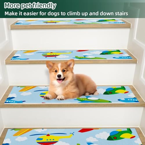 Peldaños de escalera de madera con alfombras antideslizantes interiores de 76 x 20 cm 6