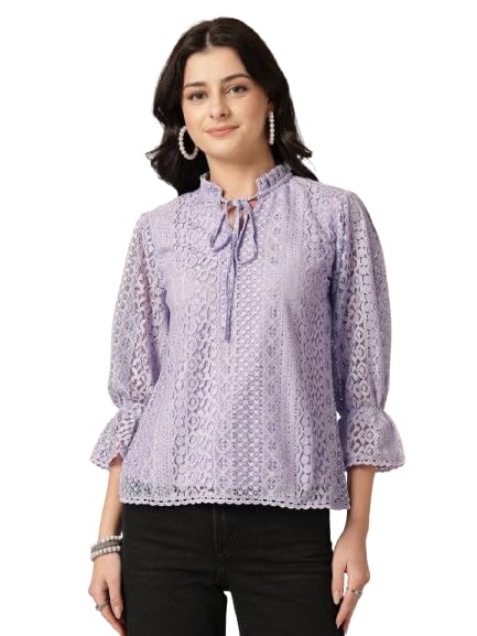 Image of Style Quotient Women Summer Blue Lace Caual Top