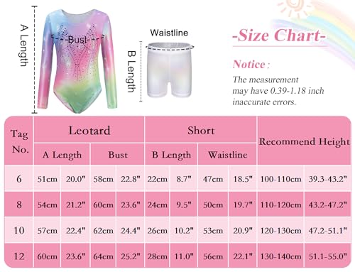 Adigau Mädchen Turnanzug Turnshorts Haarband Set Langarm Ballettbody mit Sport Shorts Ballettanzug Turnbody Sport Trikotanzug Gymnastik Trikot Leotards B2 11-12 Jahre