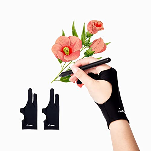 Digital Drawing Glove 2 Pack,Artist Glove for Drawing Tablet,ipad,Sketching,Art Glove with Two Finger for Right Hand and Left Hand (Smudge Guard,Large,3.35 x8.98inch