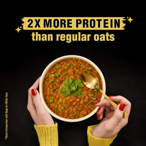 Image of Bagrry's High Protein Masala Oats 400g | 25g Plant Protein | Tangy Masala Flavour | Instant Savoury Oats | Wholegrain Breakfast Cereal with Real Veggies & Herbs | Protein Oats for Gym & Weight Management | No Palm Oil, No MSG, No Added Preservatives | Ready in 3 Minutes