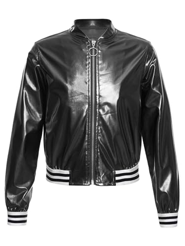 JEATHA Kids Boys Girls Shiny Metallic Bomber Jacket Motorcycle Baseball Windbreaker Long Sleeve Zip Up Coat