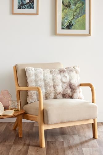 COTON PUR Coussin imprimé déhoussable Polyester Fausse Fourrure Astra Toutes Dimensions Le Fil d'Ariane (Taupe, Coussin 40 x 60 cm)