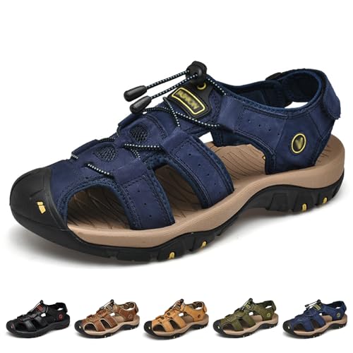 Men's Leather Sport Sandals, Walking Non-slip Breathable Shoes, Outdoor Hiking Sandals, for Hiking Water Athletic Outdoor Casual