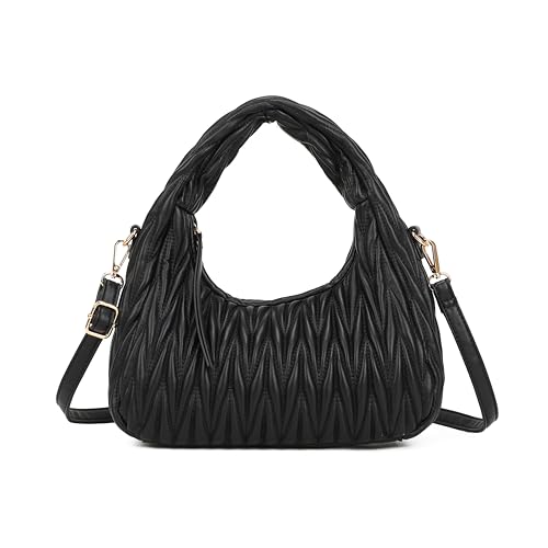 Image of JFY Top Handle Hobo Grab Bag With Quilted Chevron Pattern Grab Bag (Black)