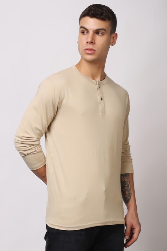 London Hills Men's Solid Henley T-Shirt Skin - Image 3