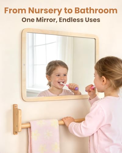 Brezlio Montessori Mirror with Bar – Adjustable Baby Pull Up Bar, Anti-Rotation Design & Acrylic Safety Baby Mirror for Wall – Tummy Time, Pull to Stand Toys for Infant Toddler Nursery - image 7