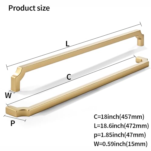 khtumeware 1-Pack 18 Inch Square Brushed Gold Appliance Cabinet Pulls, Solid Satin Gold Zinc Alloy Heavy-Duty Handles for Kitchen/Bathroom Cabinets, Drawers & Cupboards (18 Inch Center to Center) by khtumeware - Used condition - Image 2