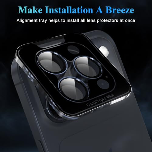 Image of YWXTW Camera Lens Protector for iPhone 17 Pro /iPhone 17 Pro Max, [1 Step Installation Tray] Tempered Glass Screen Protector Metal Custom Camera Cover Accessories Case Friendly