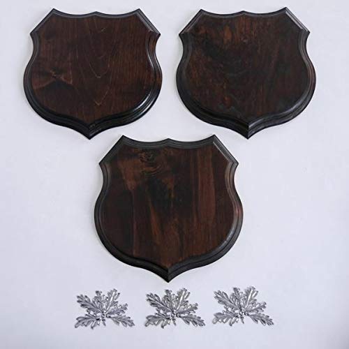 GTK – 3 X scudo di maialino selvatico a forma di scudo tropicale, AF 19 cm, con copertina in foglia di quercia, colore: argento