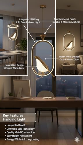 Image of Premium Modern LED Hanging Light - Decorative Golden Pendant Ceiling Lamp for Living Room, Bedroom, Dining Hall & Office | Stylish Bird Hanging Ceiling Light for Home Decor (Medium)