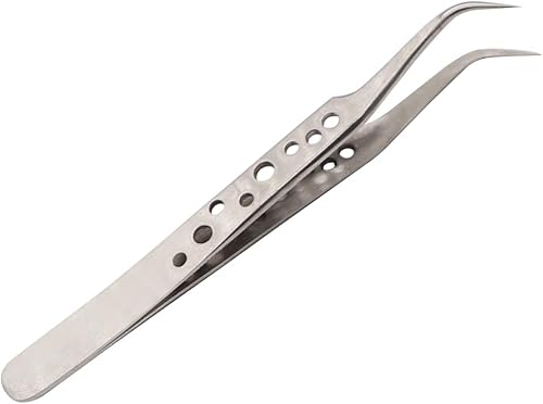 Miniatura 6 de Pinzas industriales electrónicas antiestáticas curvadas punta recta precisión pinzas de acero inoxidable reparación de placa base de teléfono