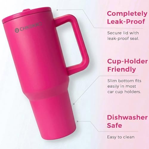 Image of CHKOKKO Stainless Steel Tumbler with Straw & Side Handle 1200ML Leak-Proof Travel Mug | Hot and Cold Double Insulated 1.2L Premium Water Bottle for Travel Gym & Office Use
