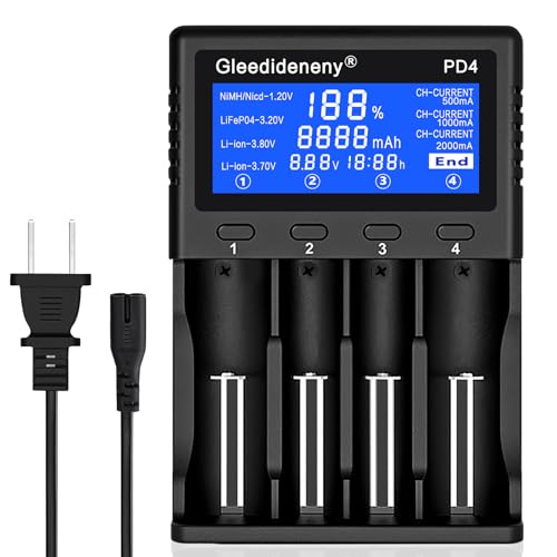 Gleedideneny 18650 Battery Charger,Universal Charger LCD Display for Rechargeable 3.7V 3.8V 3.2V 26650 20700 18650 18350 17670 17500 16340(RCR123) 14500 1.2V AA AAA SC C Size Batteries