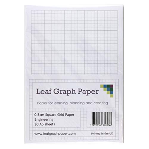 A5 Graph Paper 5mm 0.5cm Squared Engineering - 30 Loose-Leaf Sheets - Grey Grid Lines