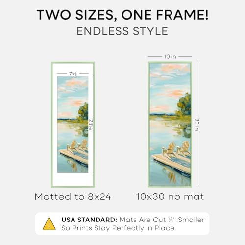 Image of Homeforia 10x30 Sage Green Picture Frame, High End Metal 10by30 Poster Frames with Mat 8x24 Photo, 10 x 30 Green Frame Matted to 8 x 24 Print, 30x10 Panoramic Frame, Tempered Glass, Wall Kit, Set of 2