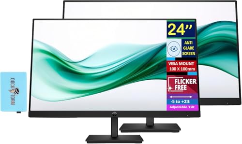 Image of HP Series 3 Pro 24 inch FHD VA Monitor with 250 nits Brightness, 5ms Response Time, Anti-Glare, Flicker Free, VESA Mount (100mm), HDMI, VGA & Dockztorm USB Port Expander, Black Color (9U5C1AA#ABA) 2 Pack