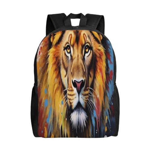 Durable Backpack Lion Face Colorful 16Inch Unisex Backpack Gym Casual Daypack for Women Men Gift