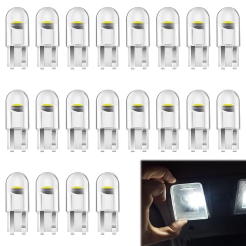 Quvxzy 20 Pièces Ampoules LED W5W T10 pour Voiture, Ampoule W5W LED 12V 6500K 120LM COB, Veilleuse Voiture, Éclairage Intérieur de Voiture, pour Lampe Remplacement de Position, Plaque, Dôme Côté