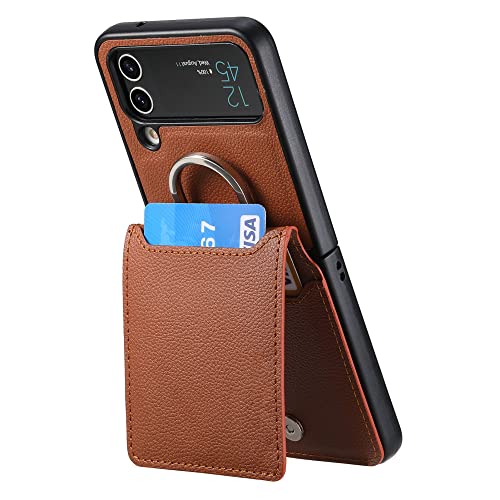 Porte-anneau magnétique et étui en cuir pour Samsung Galaxy Z Flip 4 5G et Z Flip 3 vertical cover