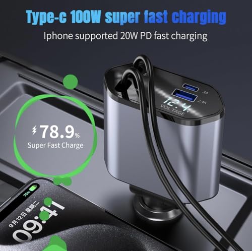 Chargeur type-c voiture USB à distance multi-port pour charger à l'arrière