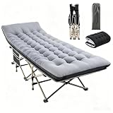 Yaheetech Folding Camping Cot Portable Outdoor Bed for Adults w/Mat & Storage Bag & Carry Bag, Heavy Duty Cots for Outdoor Travel & Office/Home Nap Black Cot/Gray Pad