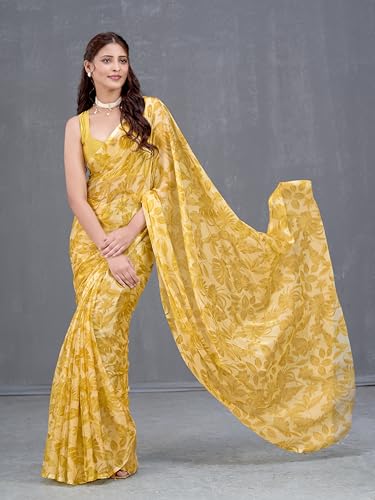 Image of Garden Vareli Nara Chiffon All-Over Floral Print Saree With Blouse Piece