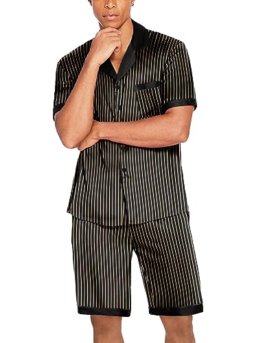 Image of Ekouaer Mens Satin Pajamas Set Button-Down Short /Long Sleeve Shirt Top Soft Silk Sleepwear Loose Pocket Pant Loungewear