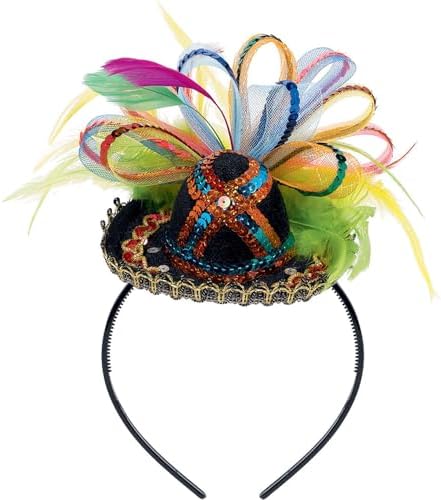 Fiesta Deluxe Tiara - 4.5" x 6" x 9" - Stunning Multicolor Fabric w/Feathers image 2