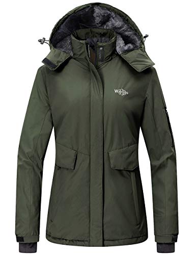 Wantdo Women's Winter Ski Jacket Hooded Mountain Snowboarding Coat Army Green S