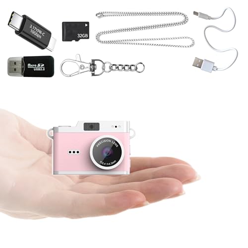 SUMUYO Mini Keychain Camera,1080P Tiny Digital Camera,Pocket Video Recorder with 32GB Card,Fun Funny Gifts for Kids & Adults Stocking Stuffers for Travel,Birthdays Gadgets (Pink)