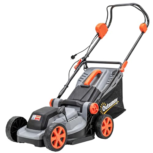 Tondeuse électrique Outsunny 1200 W avec largeur de coupe de 34 cm, bac de ramassage de 35 l, fonction mulching, 6 hauteurs de coupe, tondeuse électrique à...