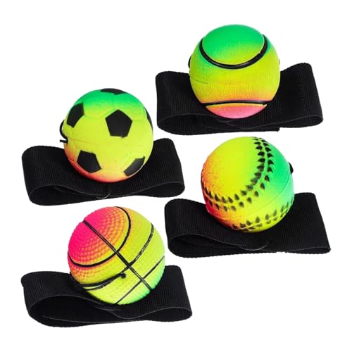 Generisch Bounce Back Ball – Juego de 4 pelotas de goma | Dispositivo de entrenamiento y entrenamiento para uso en el gimnasio en casa para niños, entrenamiento en equipo en reuniones familiares en