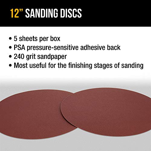 Image of Dura-Gold Premium 12 inch Sanding Discs - 240 Grit (Box of 5) - Sandpaper Discs with PSA Self Adhesive Stickyback, Fast Cutting Aluminum Oxide Abrasive - Drywall, Floor, Woodworking, Automotive, Sander
