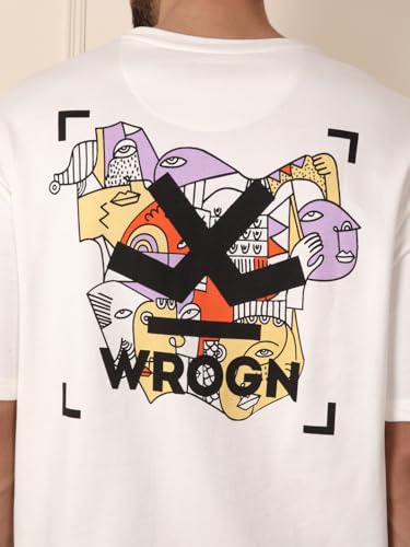 Image of WROGN Men's 220 GSM Pure Cotton T-Shirt | Abstract Graphic Print | Oversized Fit