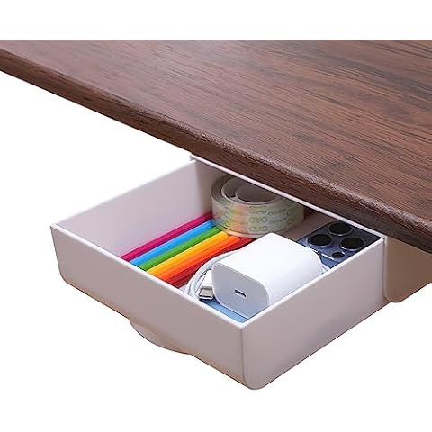LuluEasy Large Under Desk Drawer Self-Adhesive Hidden Desktop Organizer, Attachable Desk Drawer Slide Out, Table Storage Tray for Pencil Pen Stationery Home Office Organization, White Cover