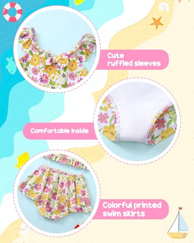 Saeaby Girls 2 Piece Tankini Swimsuit Bathing Suit Adjustable Straps Ruffled Floral Summer Girls' Swimwear for 3-8 Years2