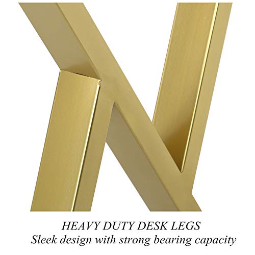 Image of HOMEKAYT Industrial Metal Table Legs (H28 x W24) Heavy Duty Modern Furniture Legs for DIY Use Set of 2 Desk Legs Multiple Uses for Dinning Table,Coffee Table,Kitchen Table-(Triangle-Shape,Gold)