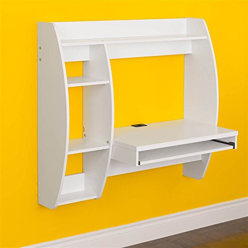 Prepac Floating Desk with Storage and Keyboard Tray, White