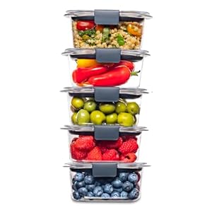 Rubbermaid Brilliance BPA-Free Food Storage Containers Multi Pack, 1.3 Cup Plastic Containers with Lids, 5 Pack, Leak Proof, Microwave & Dishwasher Safe