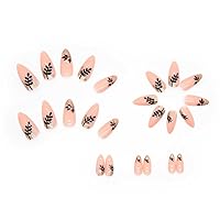 Vista 3 de Uñas acrílicas a presión de almendra de longitud media para mujer, pegamento de gelatina artificial en las uñas, uñas postizas abstractas