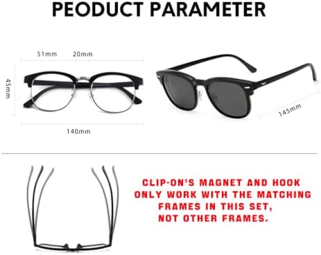 5Pcs Magnetic Clip-On Polarized Sunglasses, Retro Half Frame image 5