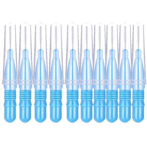 Cepillos interdentales, cepillos dentales, cepillos de hilo dental, cabezal de hilo dental con cabeza de palillo, cepillo de higiene dental bucal, herramienta de limpieza de dientes (azul/10 piezas)