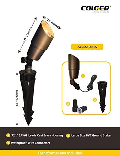 Coloer Die-Cast Brass Landscape Spotlights, 12V Ac/Dc Low Voltage Outdoor Directional Uplight, Ip65 Waterproof Landscape Lighting & Accessories (101B,Bronze,6-Pack Without Bulb) #TOP3