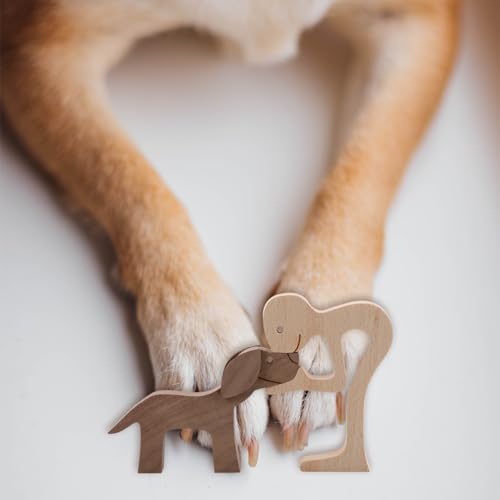 GLADFRESIT Wooden Pet Carvings Dog Puppy Statue - Handmade Craft, Creative Home Décor (Boys and Dogs), Wood-coloured - Image 4