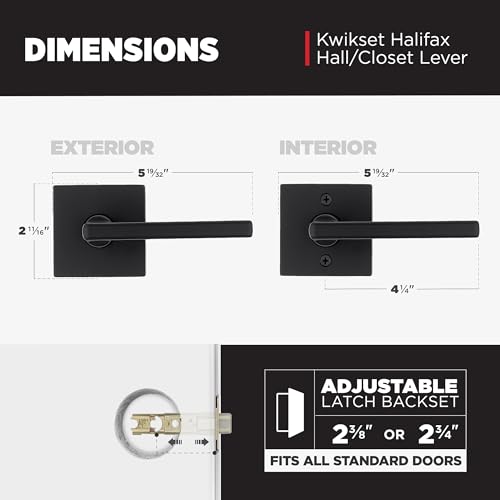 Image of Kwikset Halifax Interior Passage Door Handle, Lever for Closet and Hallway Doors, Reversible Non-Locking Handle Lever, Matte Black, with Microban Protection, 4 Pack
