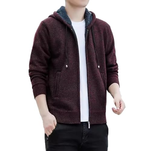 Suéter Tipo Cárdigan para Hombre - Otoño Invierno Suéter Abrigo Hombres Cárdigan De Punto De Lana con Capucha Cálido Moda Prendas De Vestir Exteriores Chaqueta Delgada con Cremallera,4