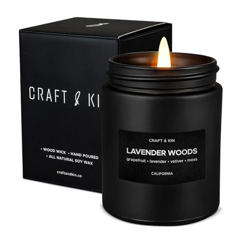 Craft & Kin Premium Lavender Woods Candle | Black Scented Candles for Men | Long Lasting...